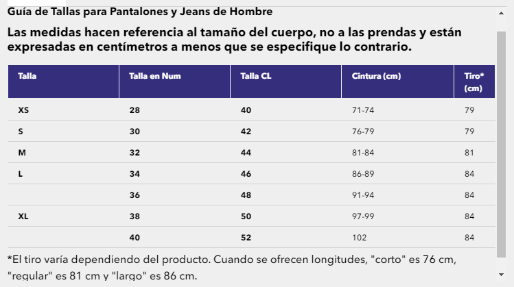 Talla 32 pantalon hombre en 2025 cm