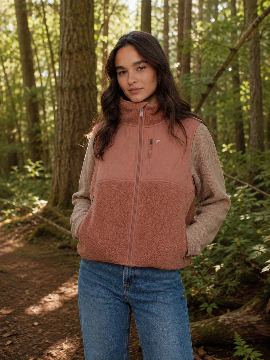 Chaqueta Sin Mangas Vest Mujer Solid - Terracota - XS